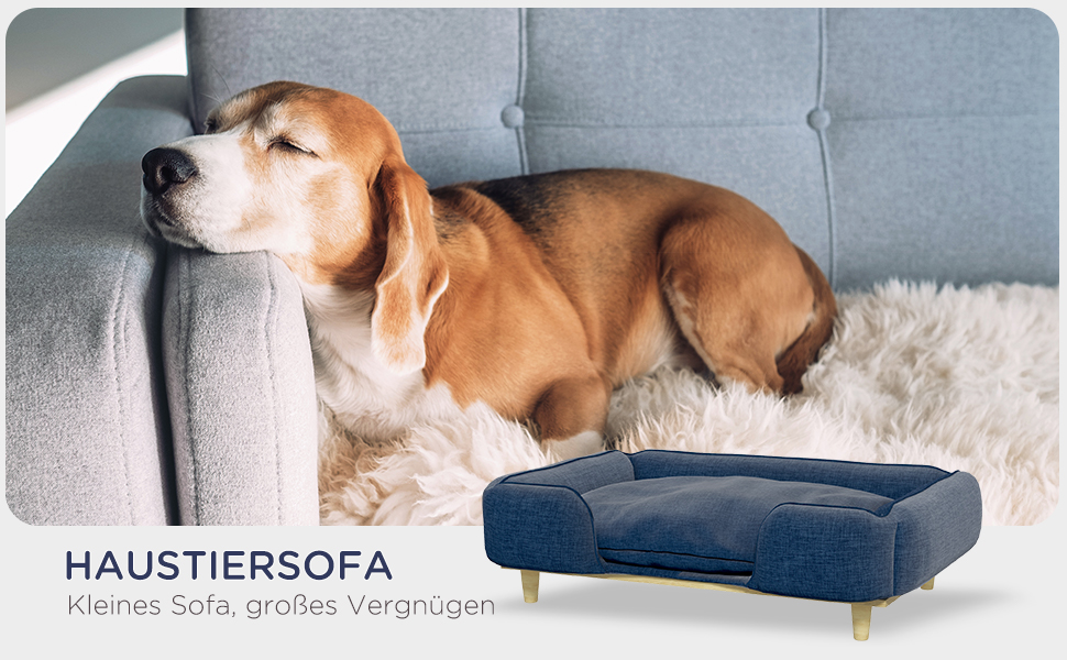 Диван для собак PawHut - зручне ліжко для домашніх тварин з підлокітниками, на дерев'яних ніжках, 96 x 66 x 24 см, темно-синій