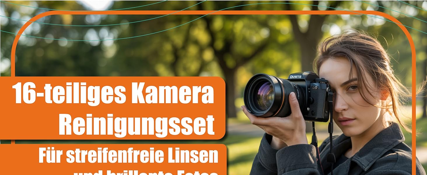 Набір для чищення камери Pixly® 16 предметів: Професійний набір для DSLR з повітряним насосом, 2-в-1 олівцем для лінз, пензлем для чищення, рукавичками та мікрофібровими серветками. Підходить для камери, об'єктива та сенсора.