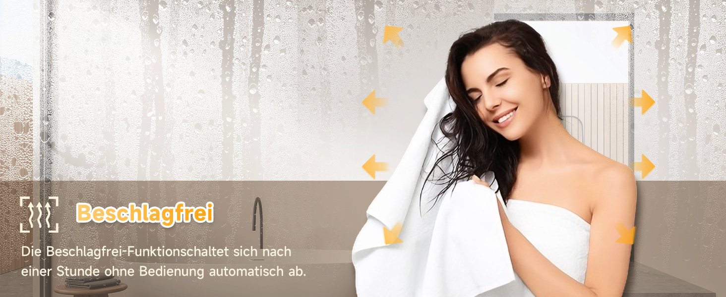 Дзеркало для ванної кімнати SONNI з LED-підсвічуванням, 100 x 60 см, антизапарник, IP44, сенсорне керування, 3 кольори світла