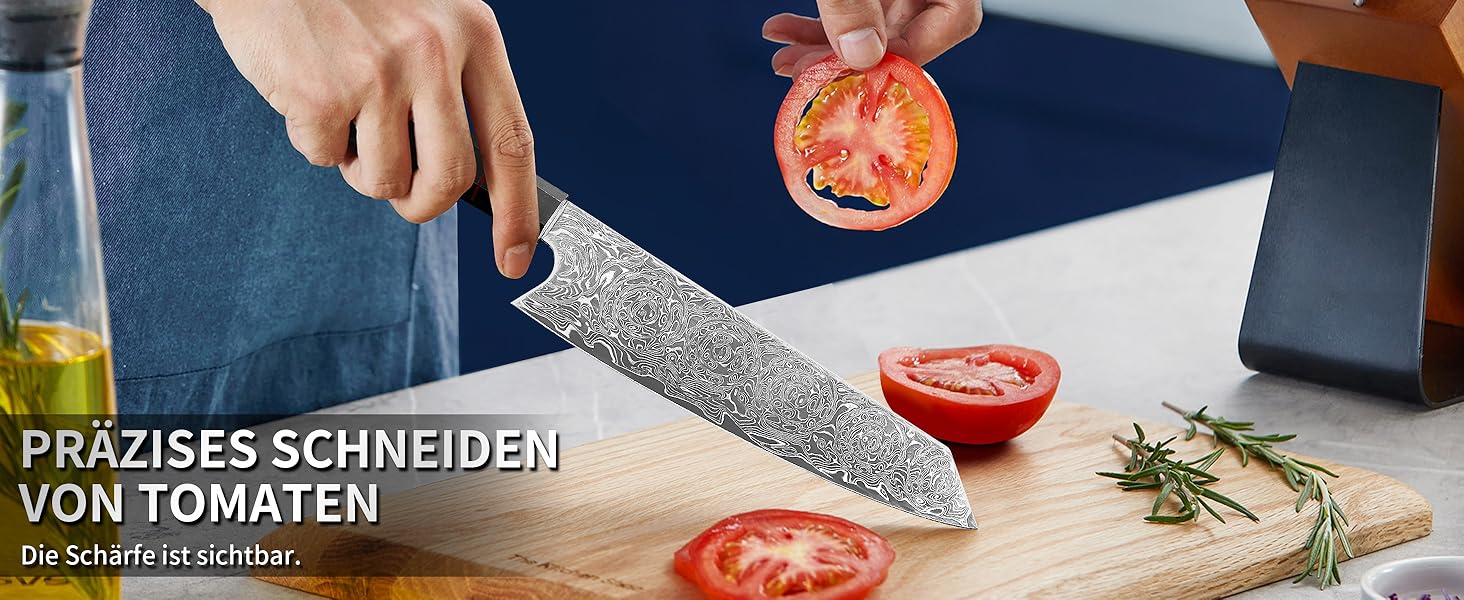 Японський ніж кухарський з дамаської сталі Plys: професійний ніж шеф-кухаря з чорним дерев'яним руків'ям