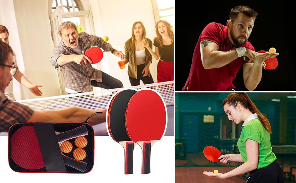 Набір для пінг-понгу JurciCat: 2 ракетки, 3 м'ячі, сумка. Підходить для гри в приміщенні та на вулиці. Довга ручка.