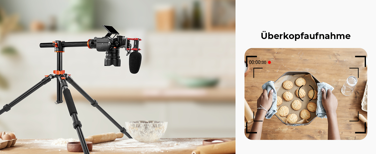 Штатив для камери K&F Concept 170см, T255A4(TM2515T1) з кульковою головкою 360° та функцією однонога штатива, 1/4'' гвинт, компактний туристичний штатив, помаранчевий