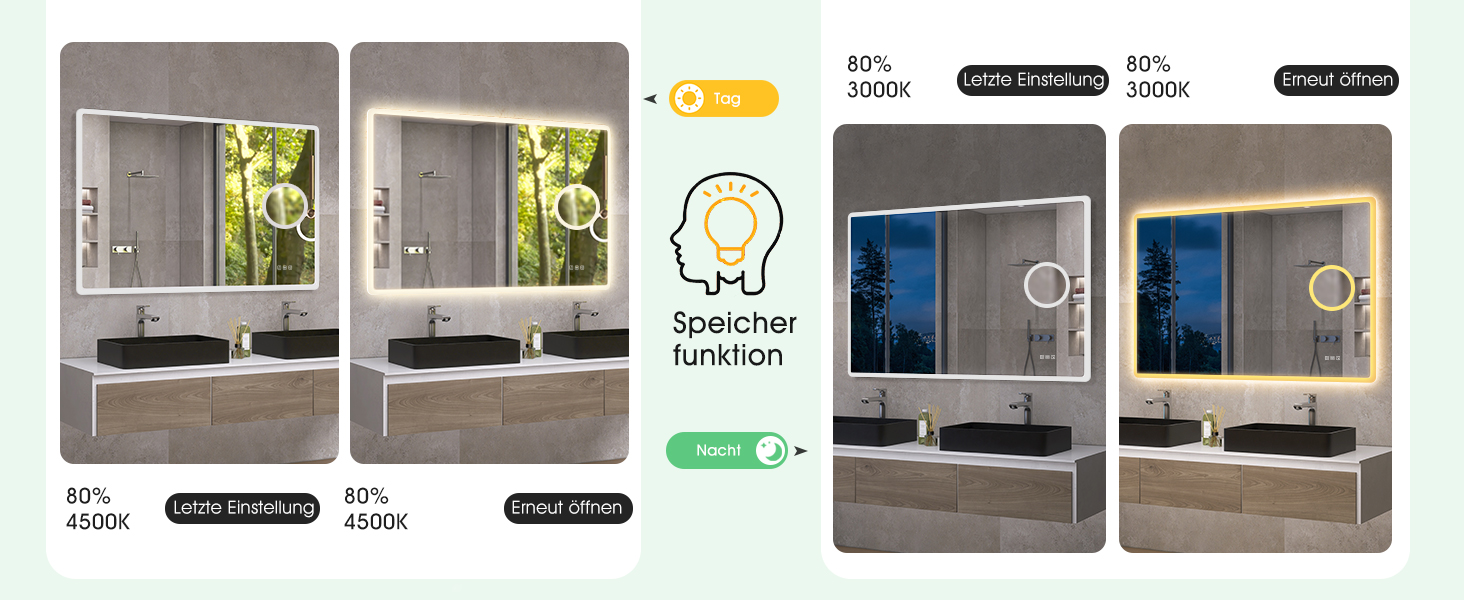 Дзеркало для ванної кімнати S'bagno з підсвічуванням 80x60 см, LED, Bluetooth, протитуманне покриття, 3 кольори, диммування, пам'ять налаштувань, загартоване скло, IP44, водонепроникність, горизонтальне/вертикальне встановлення