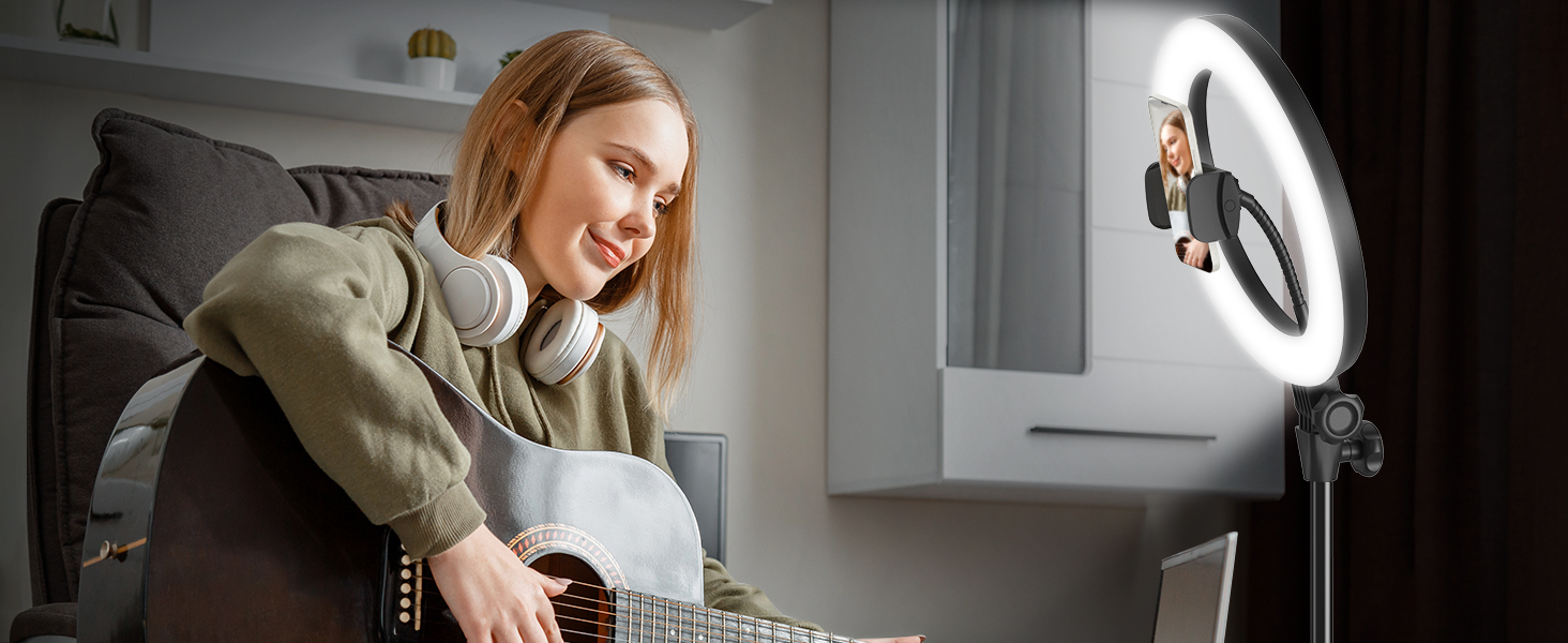 Кільцева лампа Evershop 10.5” з штативом для телефону/ноутбука: відеоконференції, стрімінг, YouTube, TikTok, LED, 3 кольори, 10 рівнів яскравості, 360° обертання