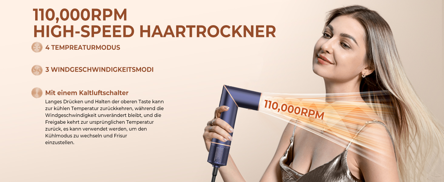 Фен-щітка Air Styler 7 в 1: іонізація, складний, 110,000 обертів, для укладання, локонів, випрямлення, блакитний