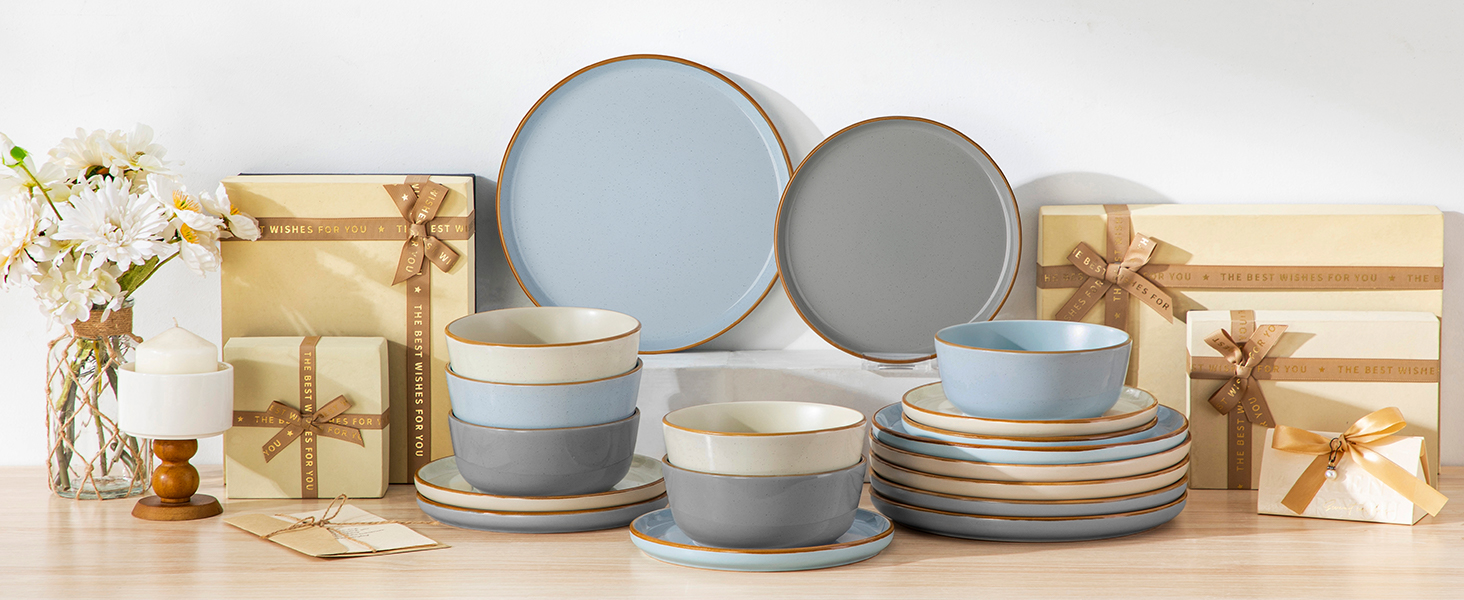 Набір посуду vancasso RENO 36 предметів: тарілки, супові тарілки, десертні тарілки, миски. Набір посуду з кераміки для 6 осіб, сучасний дизайн, безпечний для миття в посудомийній машині та розігріву в мікрохвильовій печі.