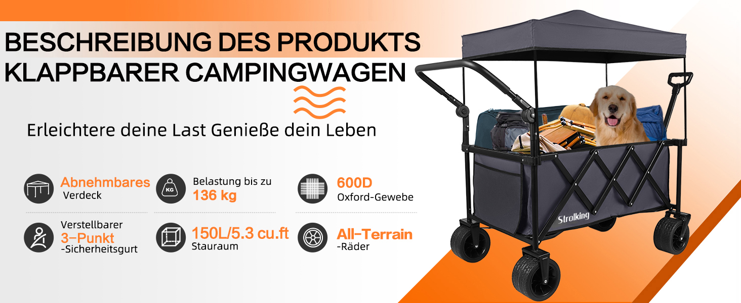 3-в-1 Вагончик-Платформа Складаний з Гальмами, 150л, 136кг, Сірий