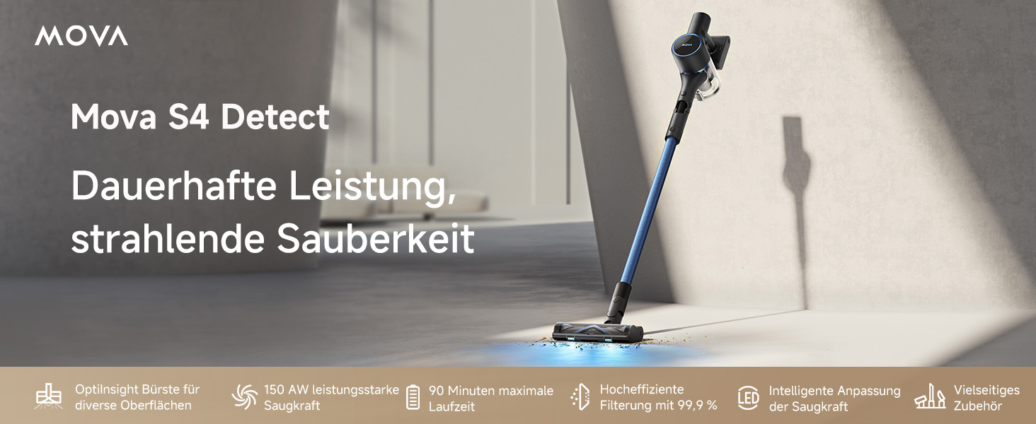 Бездротовий акумуляторний пилосос Mova Sense S4: до 97 хвилин роботи, для килимів, твердих підлог та шерсті тварин