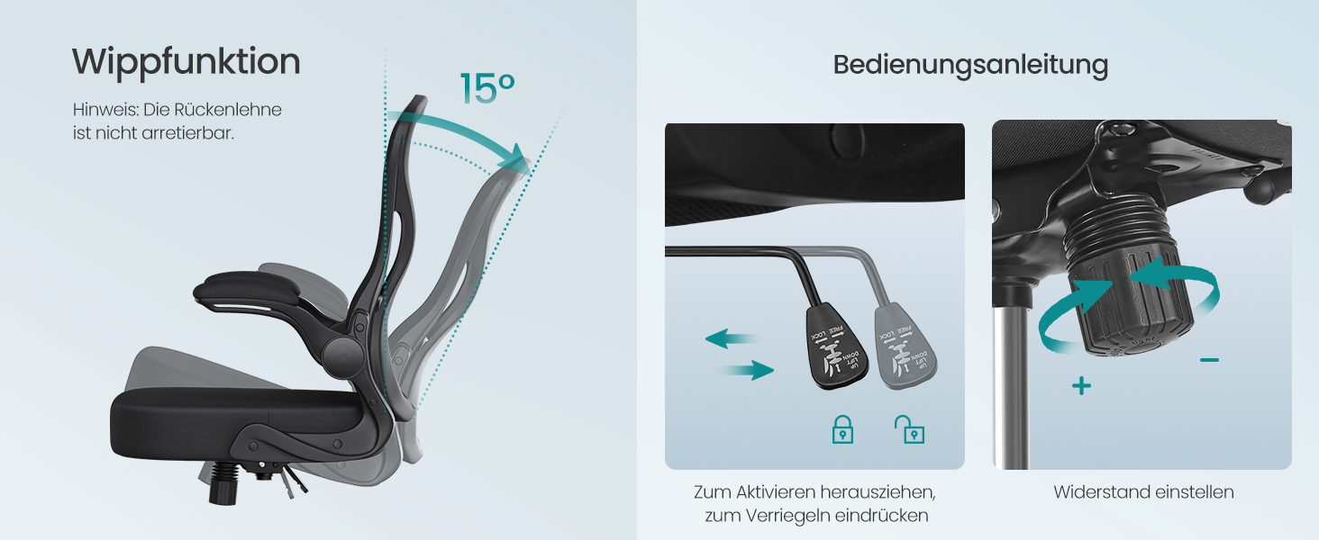 Офісне крісло SONGMICS OBN041B01, ергономічне, сітчасте, з регульованою підніжкою та підголівником, для дому та офісу (Чорний)