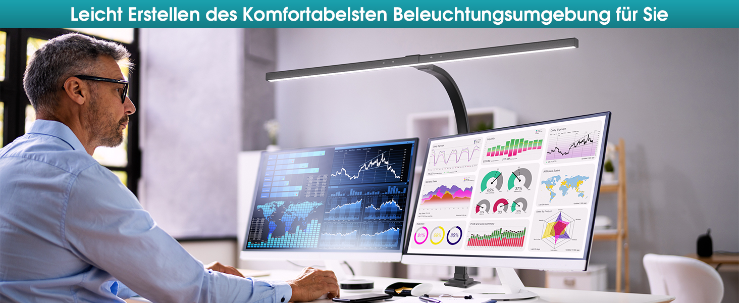 LED лампа настільна з авторегулюванням яскравості, 80 см, кріплення-прищіпка, регулювання колірної температури, захист для очей, денне світло, таймер, матовий чорний