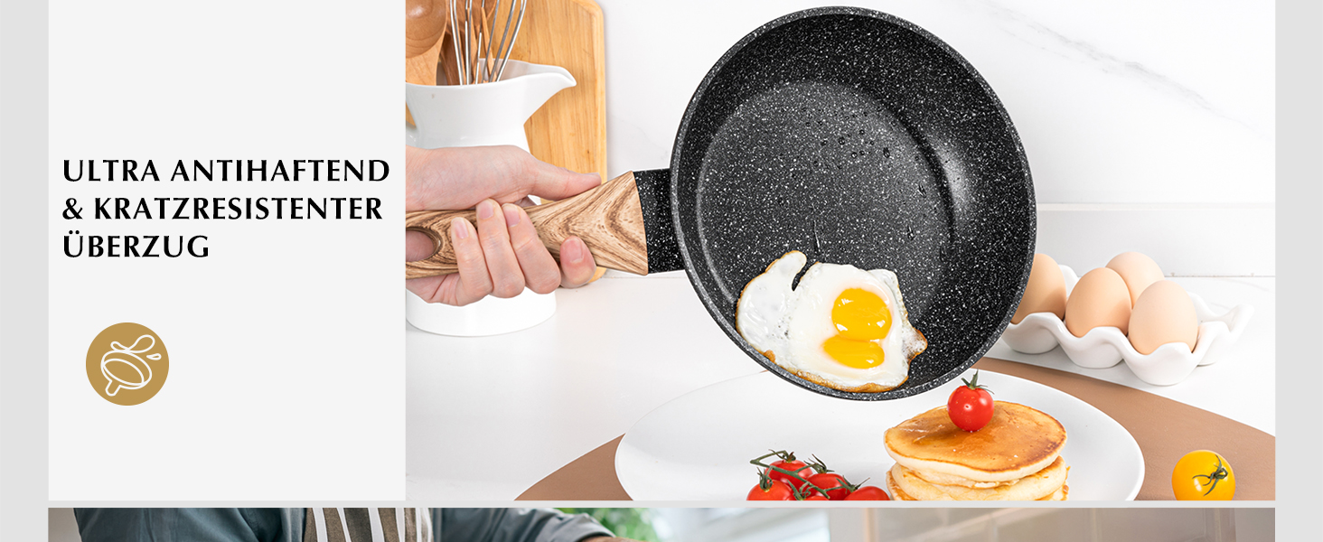 Сковорода з антипригарним покриттям Michelangelo з кришкою 28 см, глибока сковорода для смаження та тушкування, чорна, підходить для індукційних плит