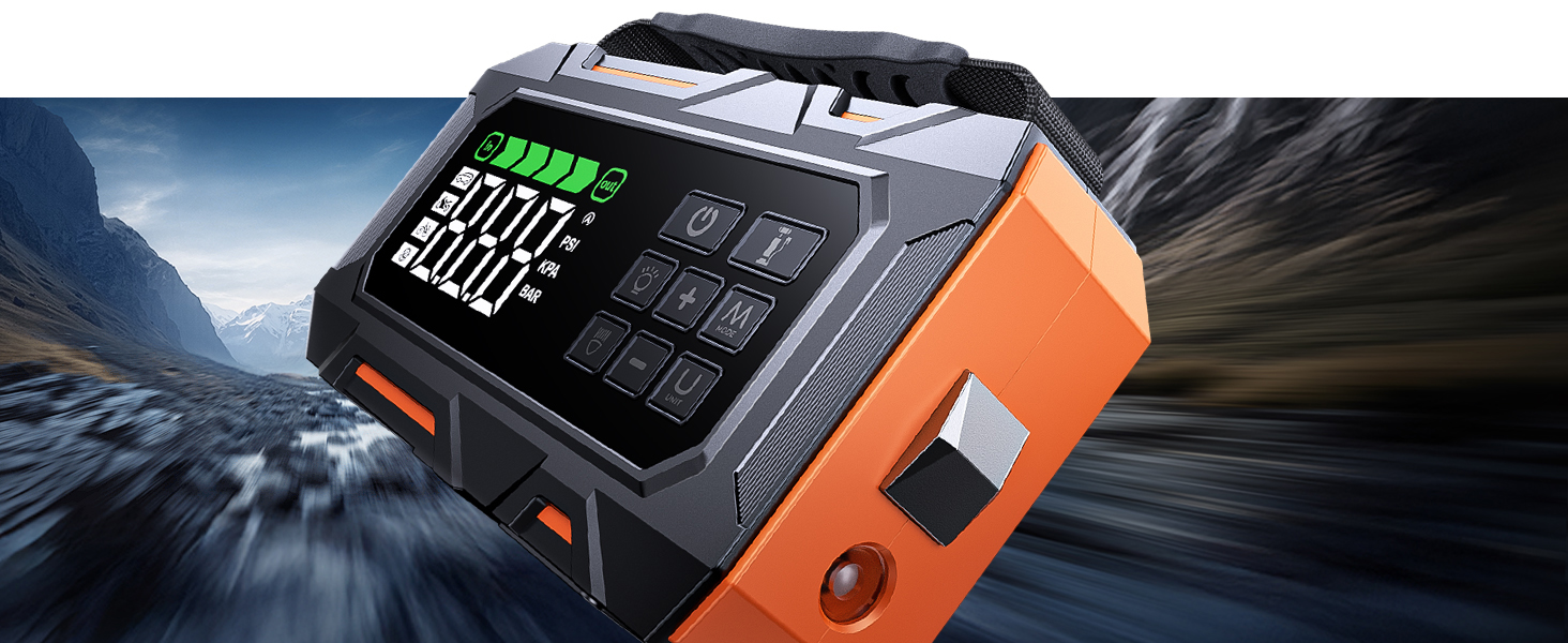 Powerbank для авто 26800mAh 7000A з компресором 160PSI, старт допомога, 5 LED, набір для ремонту шин, молоток, підтримка бензину/дизеля