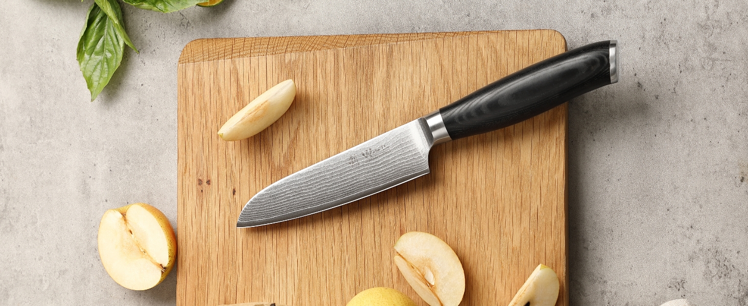 Професійний кухонний ніж Santoku Wakoli Mikata 12 см з дамаської сталі 67 шарів, мікарта, для м'яса, овочів і суші, подарункова коробка