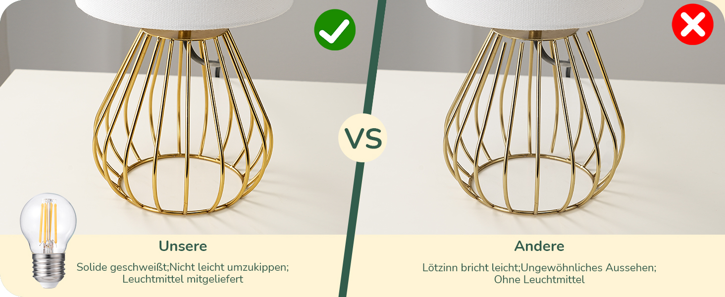 EDISHINE Настільна лампа, сучасний дизайн, індустріальний стиль, Е14 цоколь, вінтажна, для спальні/вітальні, бежево-чорна (льон + золото)