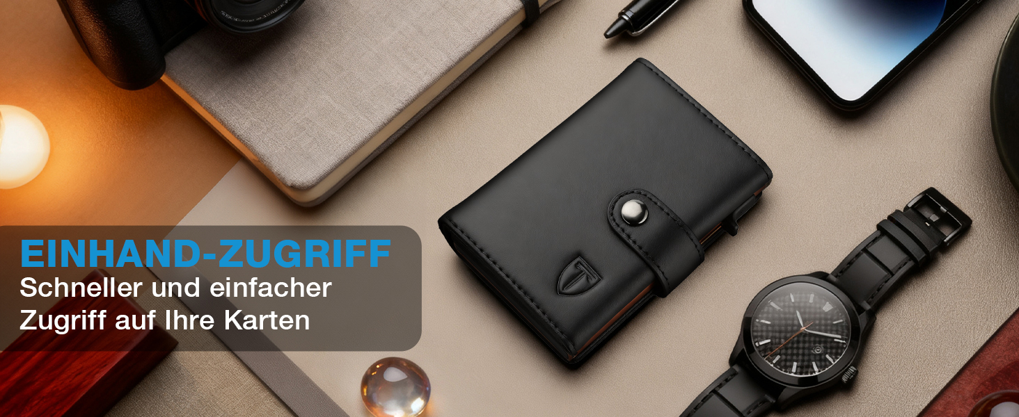 Чоловічий гаманець TENBST з відділом для монет, Slim Wallet, картхолдер на 8-10 карт, RFID захист, преміум якість, чорний