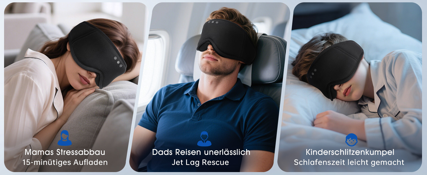 Маска для сну Dolida з Bluetooth навушниками, 3D бамбукова маска для очей, чорна. Комфортний сон для жінок та чоловіків.