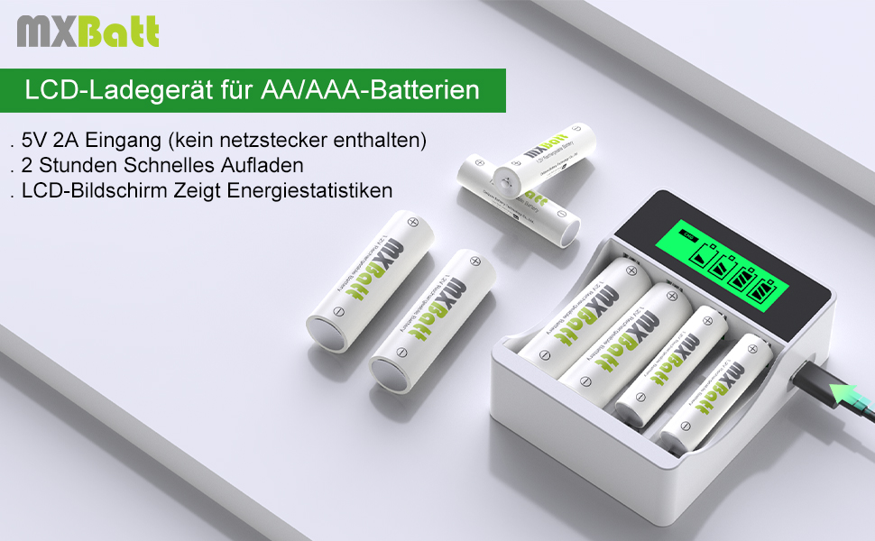 Акумулятори NiMH AA та AAA з зарядним пристроєм, 4 шт. AA 3200mAh, 4 шт. AAA 1200 циклів, USB-C, LCD, швидка зарядка