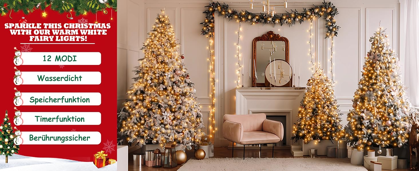 Льодогенератор WISD 23м, 200 LED, теплий білий, 12 режимів, таймер, для прикраси ялинки, балкона, кімнати, саду