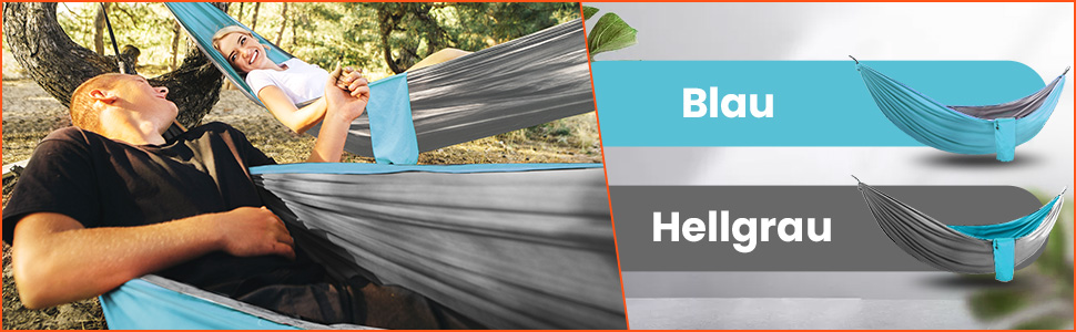 Гамак Overmont двошаровий, сертифікований TÜV, 400 кг, 280 x 185 см, нейлон, для кемпінгу та відпочинку на природі (блакитний, світло-сірий)