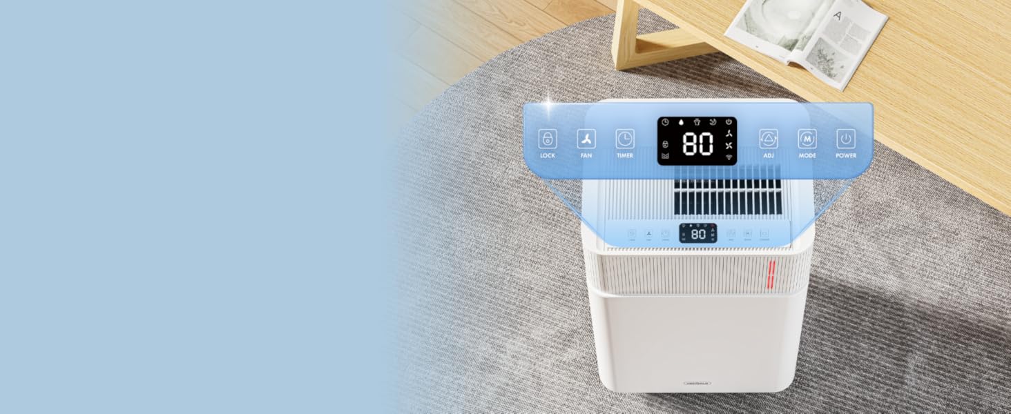 Електричний осушувач повітря VonHaus 20л/добу з Wi-Fi, для підвалу та приміщень до 20м², з таймером та шланг для відведення конденсату, сумісний з Alexa & Google Home