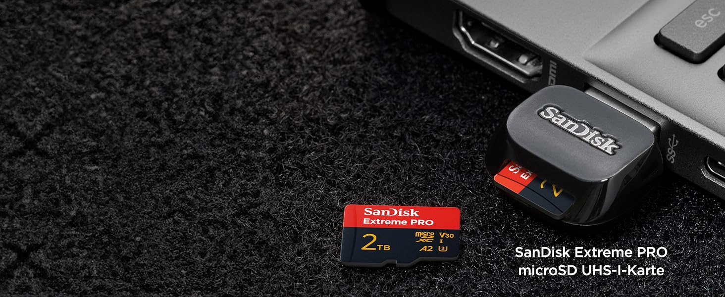 Карта пам'яті SanDisk Extreme PRO microSDXC UHS-I 2TB (A2, Class 10, V30, U3, 200 MB/s) з адаптером та RescuePRO Deluxe для смартфонів, дронів та екшн-камер