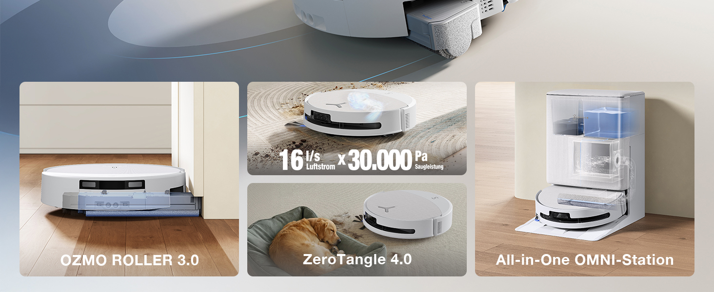 Робот-пилосос з функцією вологого прибирання ECOVACS T90 PRO Omni, 30 000 Па, PowerBoost, матовий білий