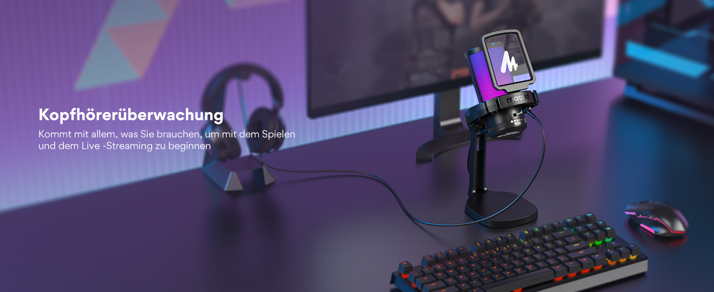 MAONO DGM20 Чорний USB Мікрофон для Ігор з Поп-фільтром та Керуванням Гучності - для Стрімінгу, Подкастів, Twitch, YouTube, Discord, PC, Mac, PS4/PS5