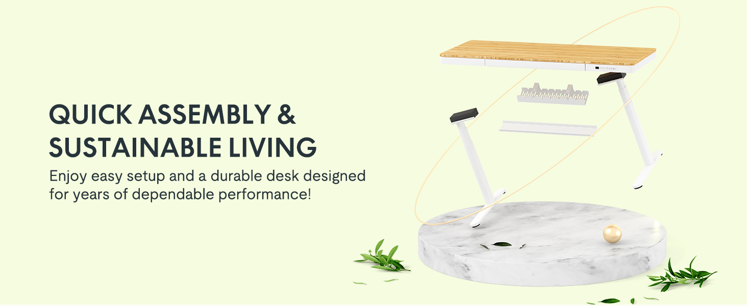 FLEXISPOT Electric Standing Desk with LED Display, Memory, USB & Drawer - 140x70cm Bamboo/White (with Qi Charging)
