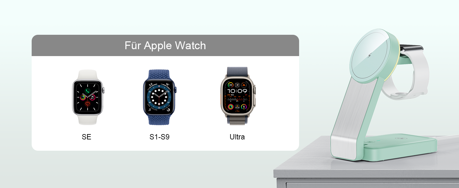 3-в-1 Станція Бездротової Зарядки з Індукцією для iPhone, Apple Watch та AirPods (Білий/Зелений)