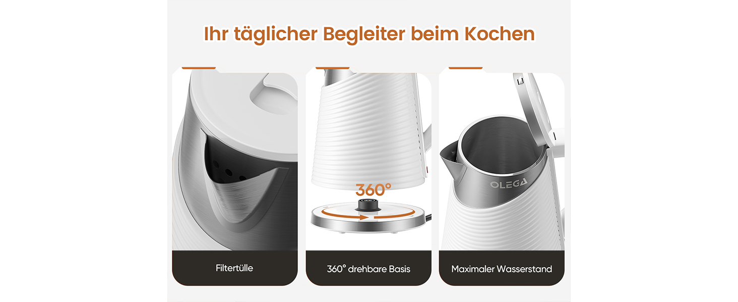 Електричний чайник OLEGA 1.8 л, 1800 Вт, швидка кип'ятіння, BPA free, енергозберігаючий, безпечний дизайн