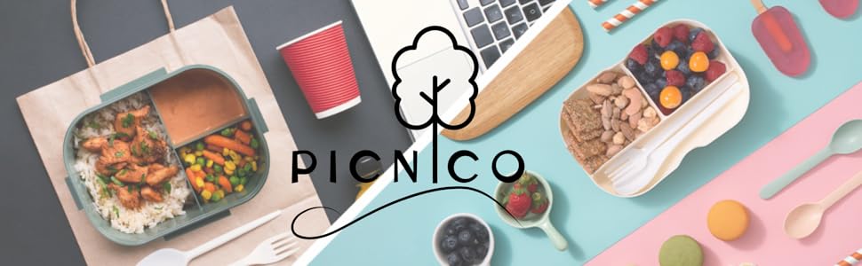 Picnico ланчбокс з відділеннями 1200мл з ложкою та виделкою, витікання неможливе, двоярусна б/доза, зелений