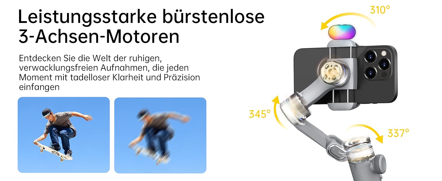 Стабілізатор для смартфона AOCHUAN 3-осьовий з RGB-підсвічуванням, для iPhone/Android, з функцією трекінгу обличчя, комплект Smart X Pro (Сірий)