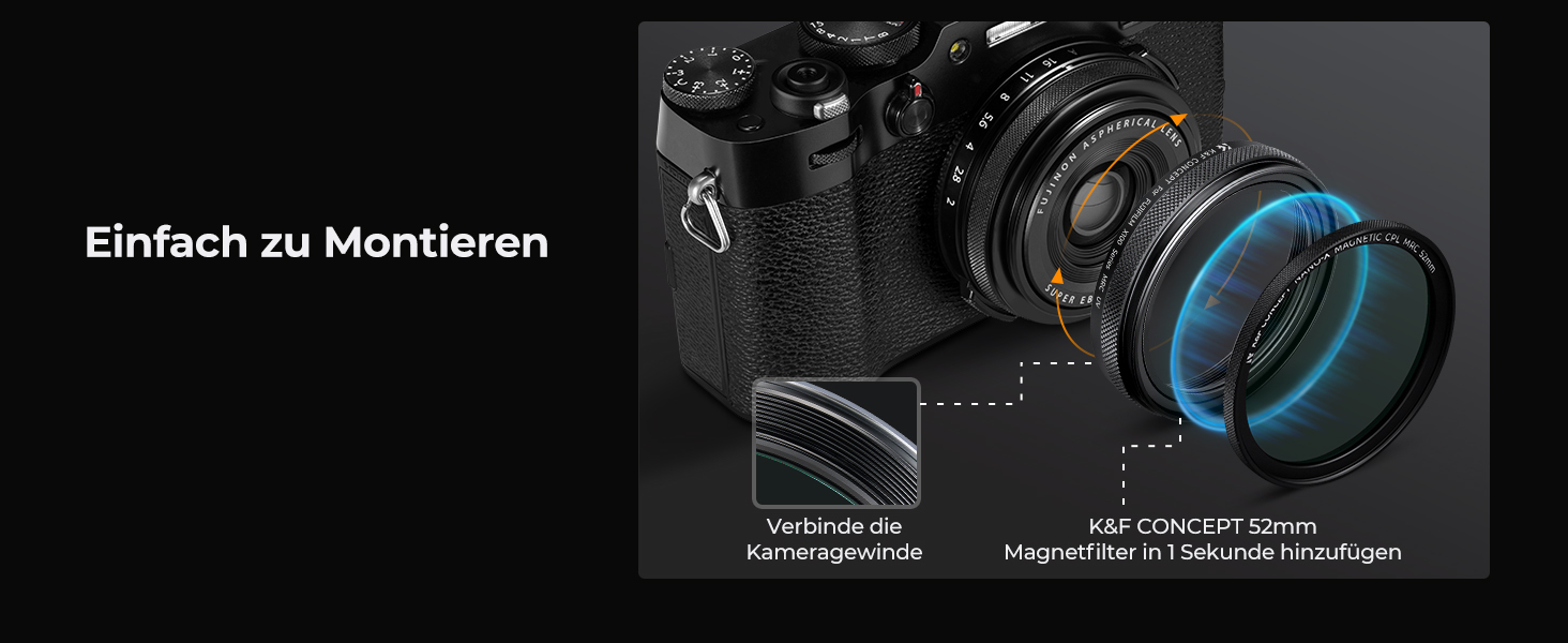 UV-фільтр K&F Concept для Fujifilm X100 (X100F/X100S/X100T/X100V/X100VI) - Чорний