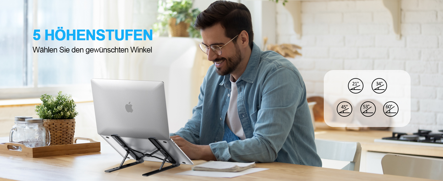 Підставка для ноутбука Babacom, алюмінієва, 5-рівнів, регульована висота, вентильована, сумісна з MacBook Pro Air та іншими ноутбуками 10-15.6” та планшетами (чорна)