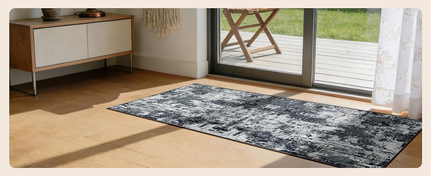 Килимок-доріжка 60 x 180 см, неслизький, з коротким ворсом, для кухні, миється, складається, абстрактний дизайн, синьо-чорний колір, підходить для входу, кухні, вітальні та офісу