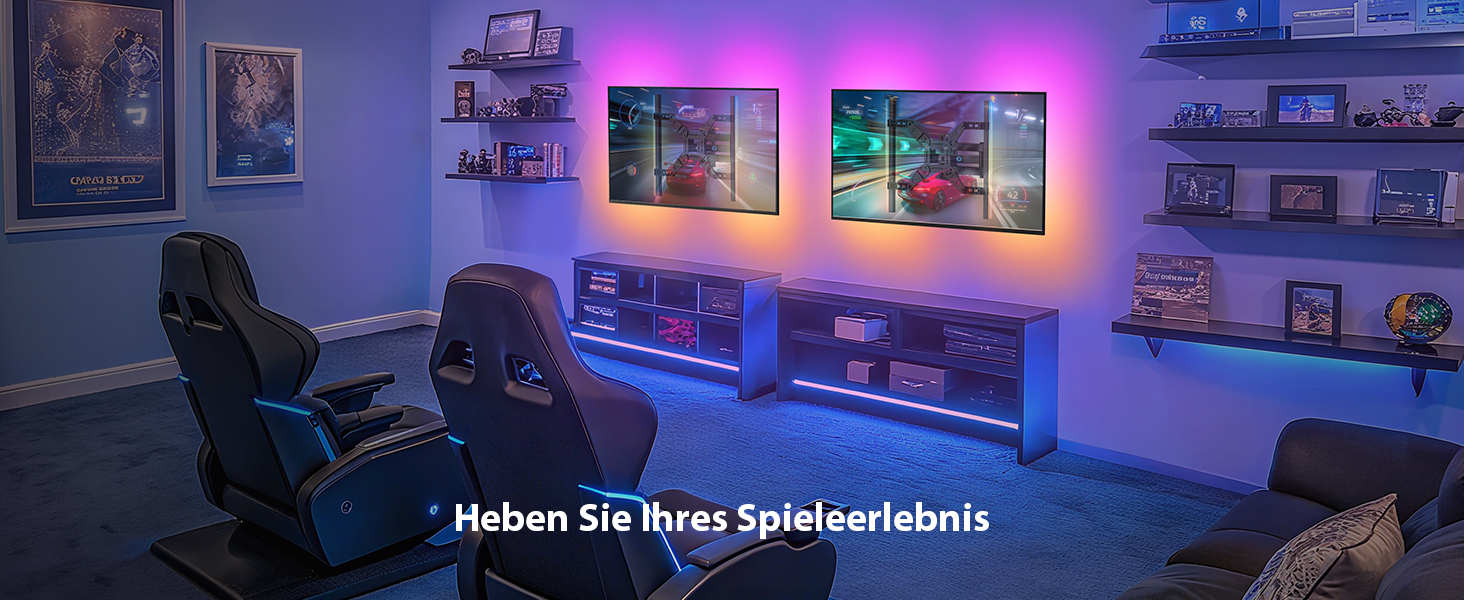 Кронштейн для телевізора PERLESMITH поворотний настінний з LED підсвіткою для Echo Show 21/15, 12-42 дюйми, до 20 кг, VESA 200x200 мм, з синхронізацією з музикою