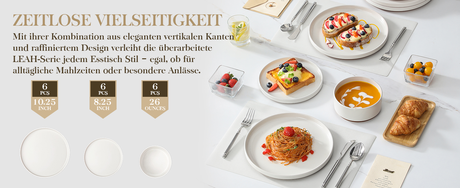 Набір посуду MALACASA з каменю (18 предметів) для 6 осіб, керамічний сервіз з глазур'ю 'сезам', білий з коричневим дном, набір тарілок та мисок