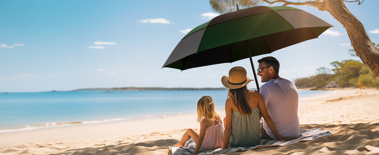 TECKNET Головний парасолька великий XXL, гольф-парасолька 173 см, стійкий до вітру, подвійний купол, вентильований, автоматичне відкриття, ручка EVA, для жінок та чоловіків (чорний та зелений, 150 см)