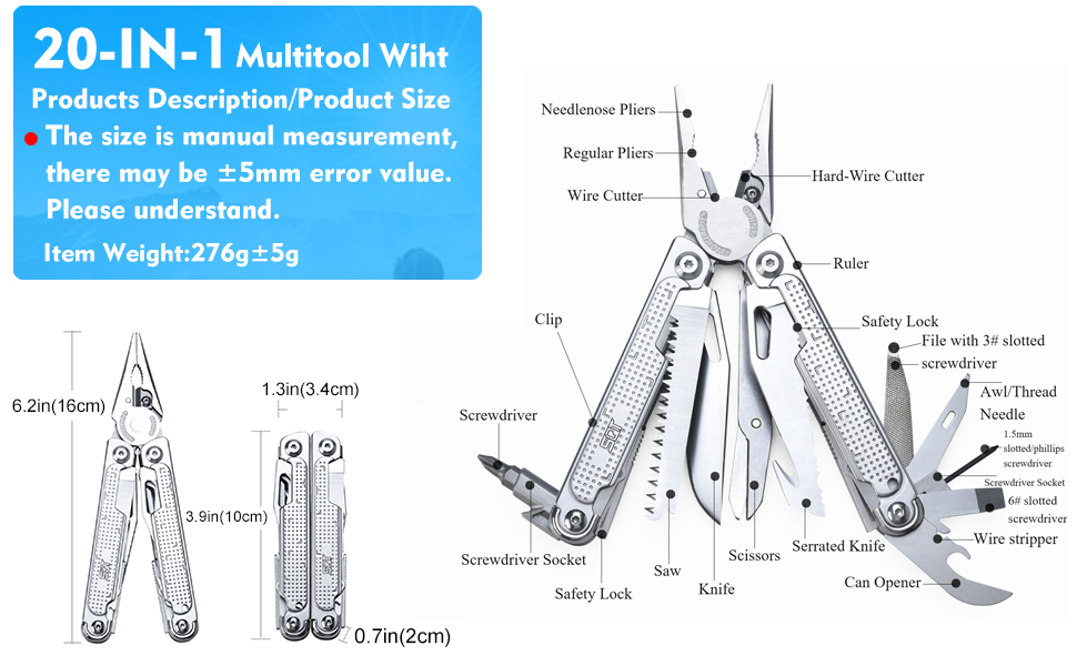 Багатофункціональний інструмент SQT Multi-Tool 18 в 1 з плоскогубцями – Набір викруток та ножиць з нержавіючої сталі, для кемпінгу та DIY, з нейлоновим чохлом (Подарунок для майстрів)