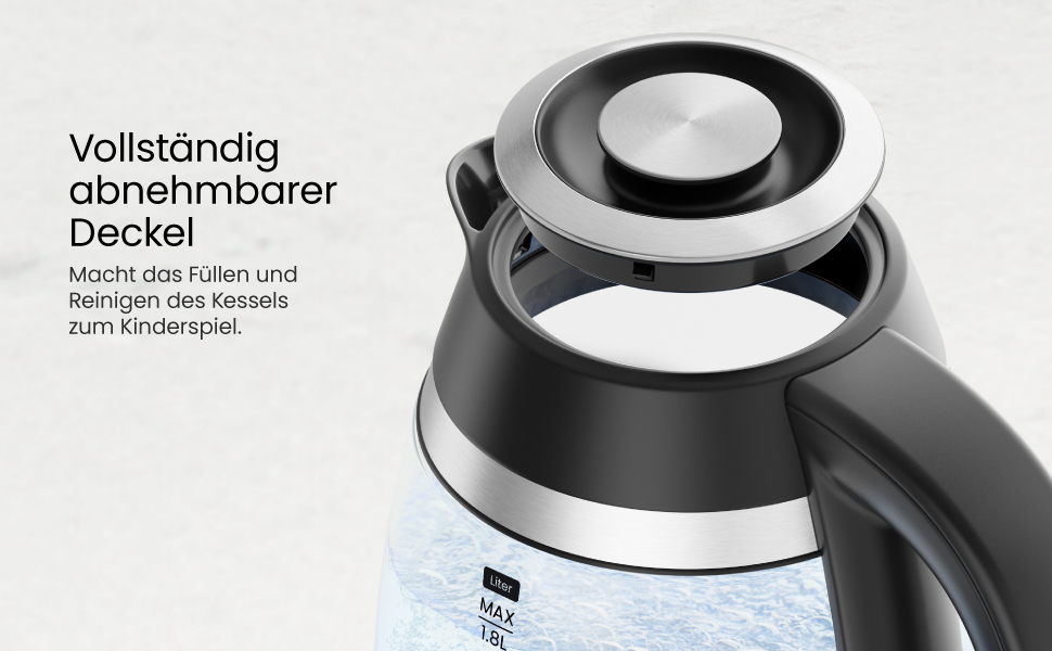 Електричний чайник Chefman 1.8L з нержавіючої сталі, 3000W, знімний кришка, автоматичне відключення, захист від сухого кипіння, фільтр з нержавіючої сталі, BPA Free, чайник з боросилікатного скла