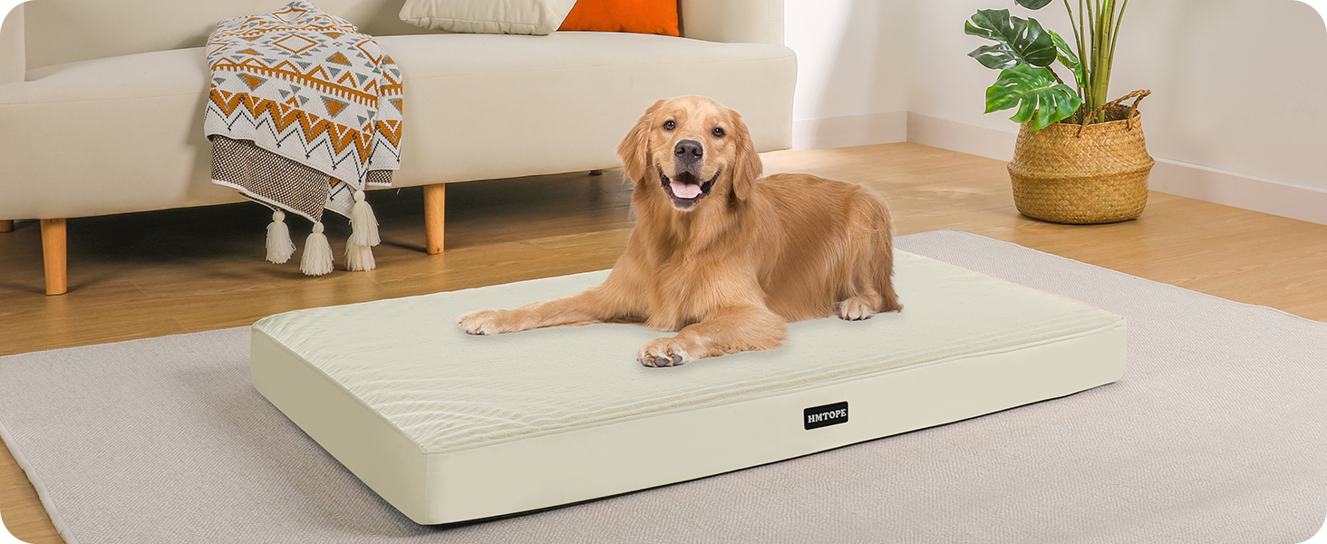 Ортопедичний лежак для собак HMTOPE, 91 см, товщина 9 см, знімний та миючий, з водонепроникним внутрішнім шаром, для середніх собак