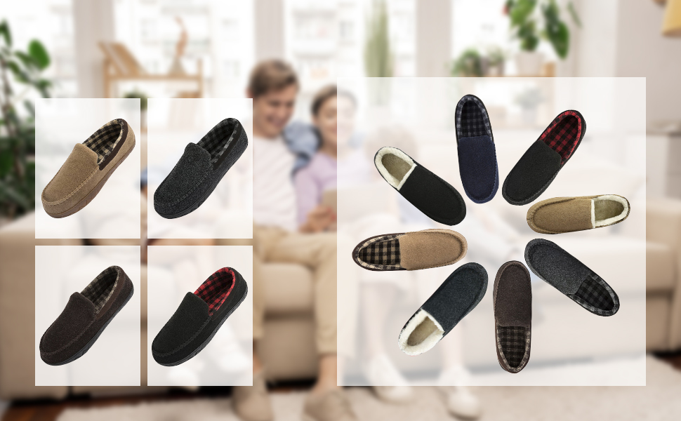 Чоловічі домашні тапочки NewDenBer, мокасини з піною пам'яті, теплі та зручні, з неслизькою гумовою підошвою, 42 EU, чорний/червоний