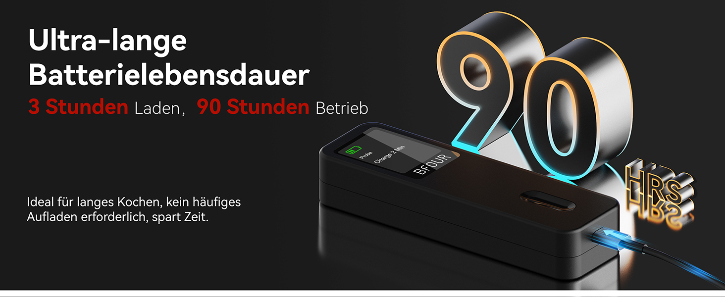 Термометр для м'яса BFOUR BF-30 PRO: бездротовий Bluetooth термометр-щуп з LCD-дисплеєм, IP67, для приготування BBQ, гриля, духовки, кухні (чорний)