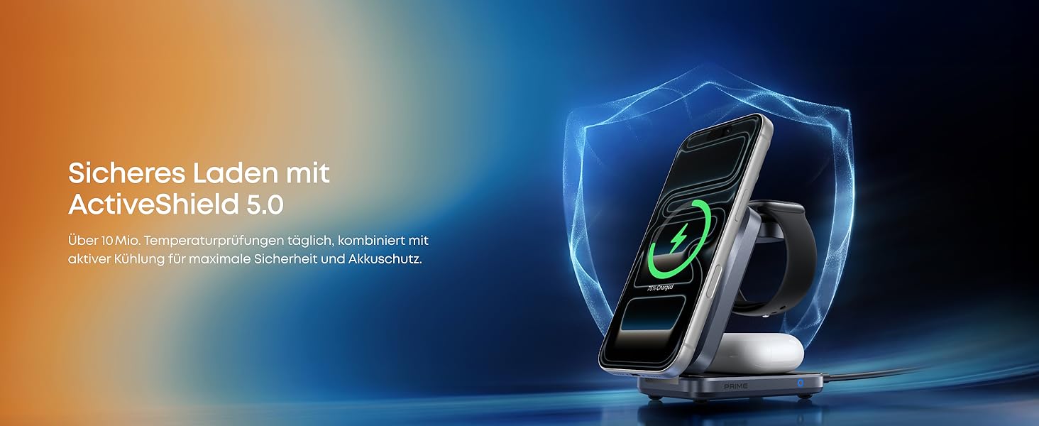 Зарядна станція Anker Prime 3-in-1 Qi2 25W з системою охолодження AirCool, бездротовий зарядний пристрій, чорний