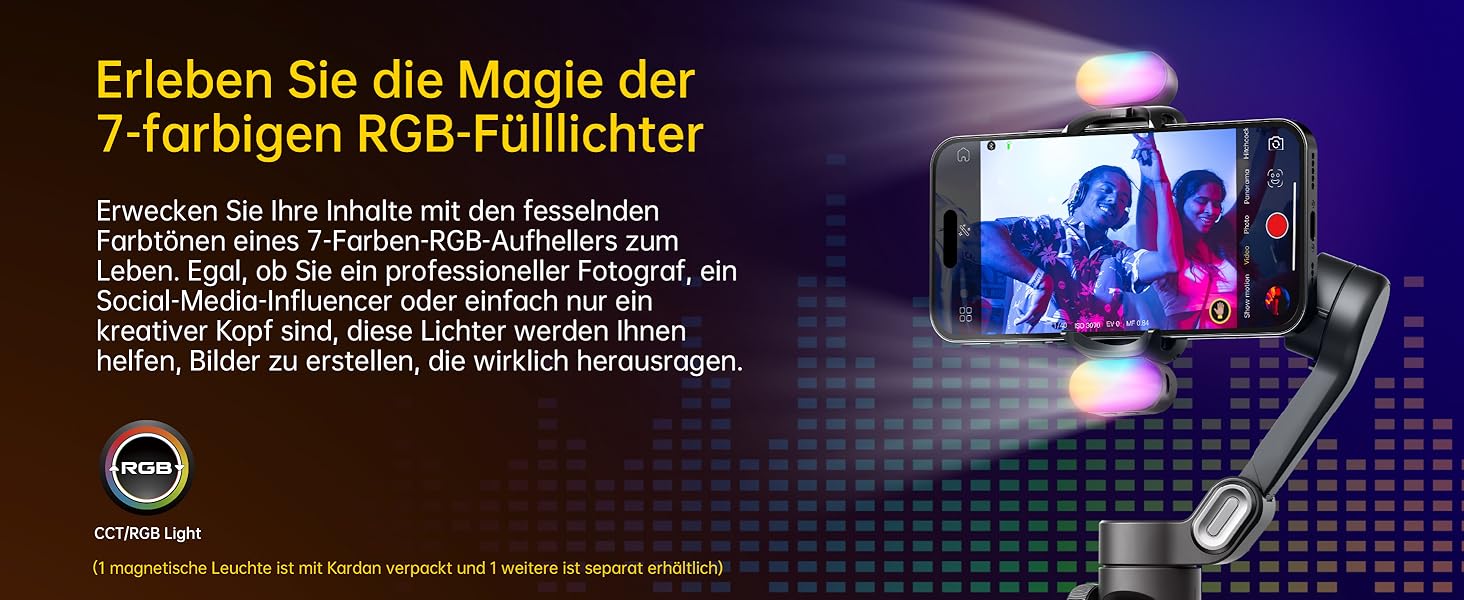 Гімбал AOCHUAN для смартфона з 3 осями стабілізації, RGB-підсвічуванням, трекінгом обличчя та регульованим кільцем фокусування. Підходить для iPhone/Android. Ідеальний для зйомки Vlog та створення контенту.