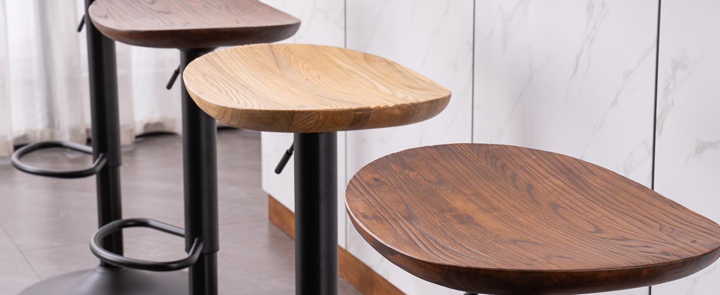 YOUNIKE Adjustable Bar Stools 2-Pack - Wooden Swivel Bar Height Stools with Footrest for Kitchen & Bar - Antique Brown