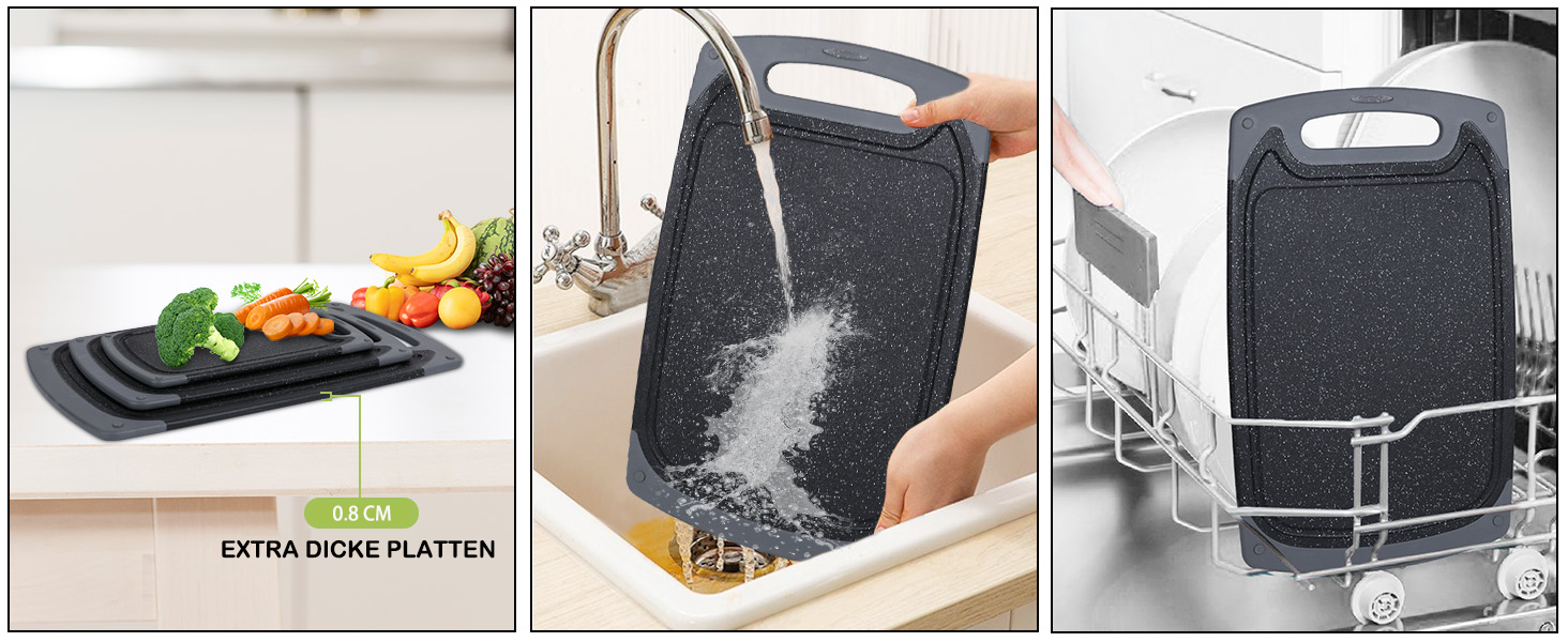 Набір обробних дощок для кухні з неслизькими ніжками та канавкою для соку, BPA-free, чорний