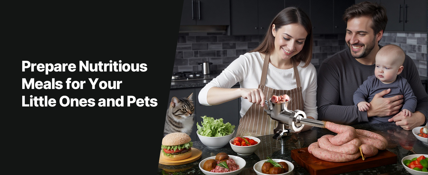 М'ясорубка ручна VEVOR з нержавіючої сталі 304, з присоскою для столу та насадками для ковбас (4.5/8 мм, 4 насадки)