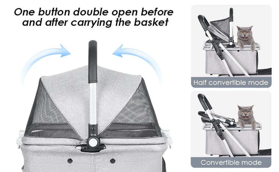 Beberoad Розкладний візок для собак, 2-поверховий візок для маленьких собак та котів, візок для домашніх тварин Beberoad, переноска для собак та котів, чорний, 2 поверхи