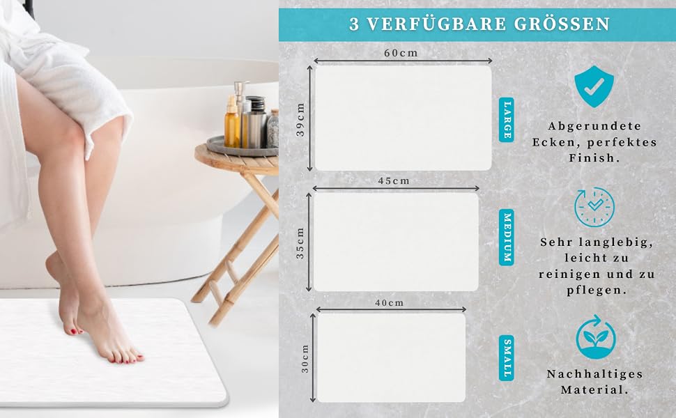 Діатомітовий килимок для ванної Pure 4Home Kieselgur 60x40 см, швидкосохнучий та антибактеріальний підклад, білий